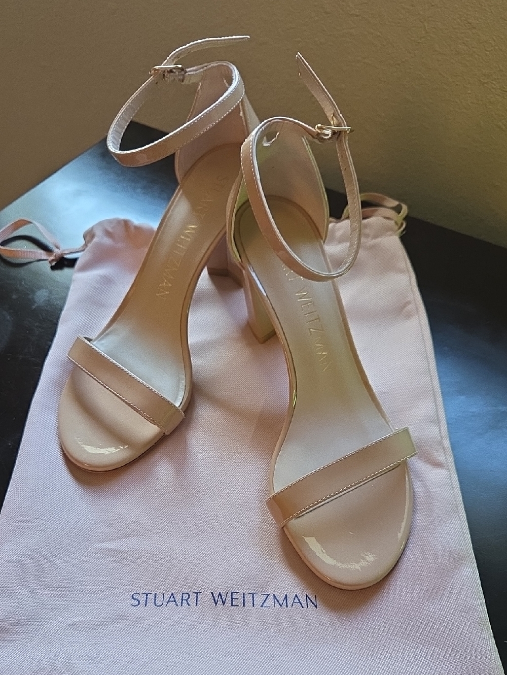 Stuart Weitzman Nearly Nude Block Heel Ankle-Strap Sandals